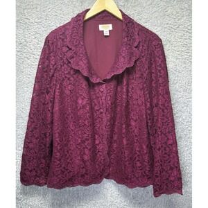 Vtg Talbots Burgundy Top Lace V Neck Collared‎ Lined Cottagecore  Sz 18W